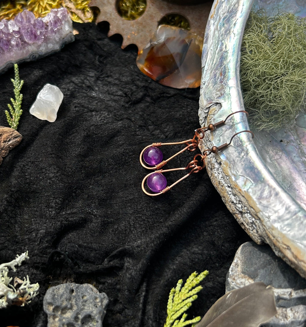 Copper & Amethyst Teardrop Earrings