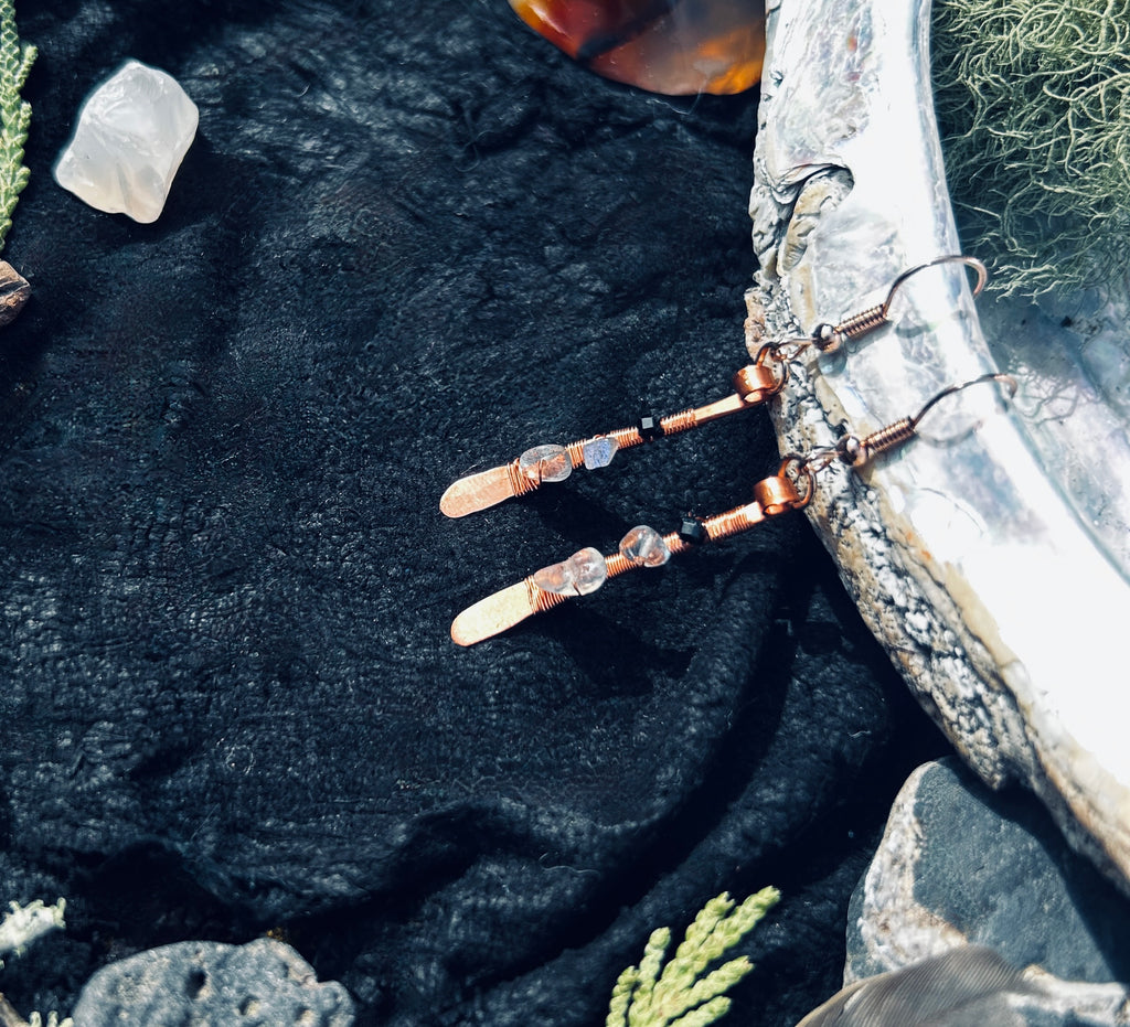 Labradorite & Black Spinel Copper Paddle Earrings