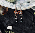 Hammered Copper Ring Earrings with Obsidian and Labradorite Drops