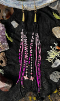 Black & Pink Shoulder Duster Earrings with Black Spinel & Tourmaline