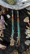 Shoulder Duster Beaded Fringe Earrings in Turquoise & Gold