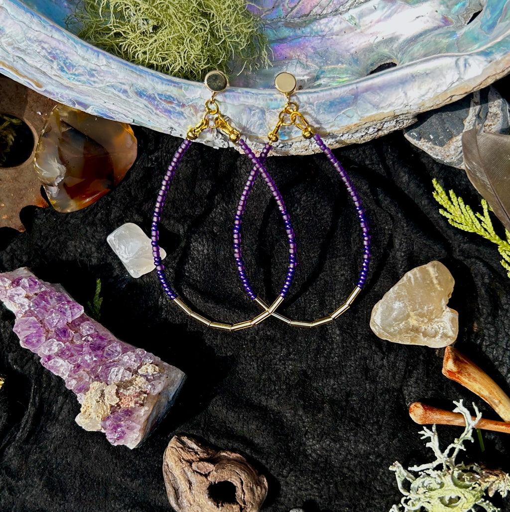 Violet Skies Purple Beaded Teardrop Earrings — Handmade Delica Beadwork