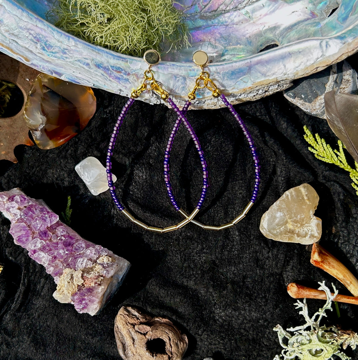 Violet Skies Purple Beaded Teardrop Earrings — Handmade Delica Beadwork