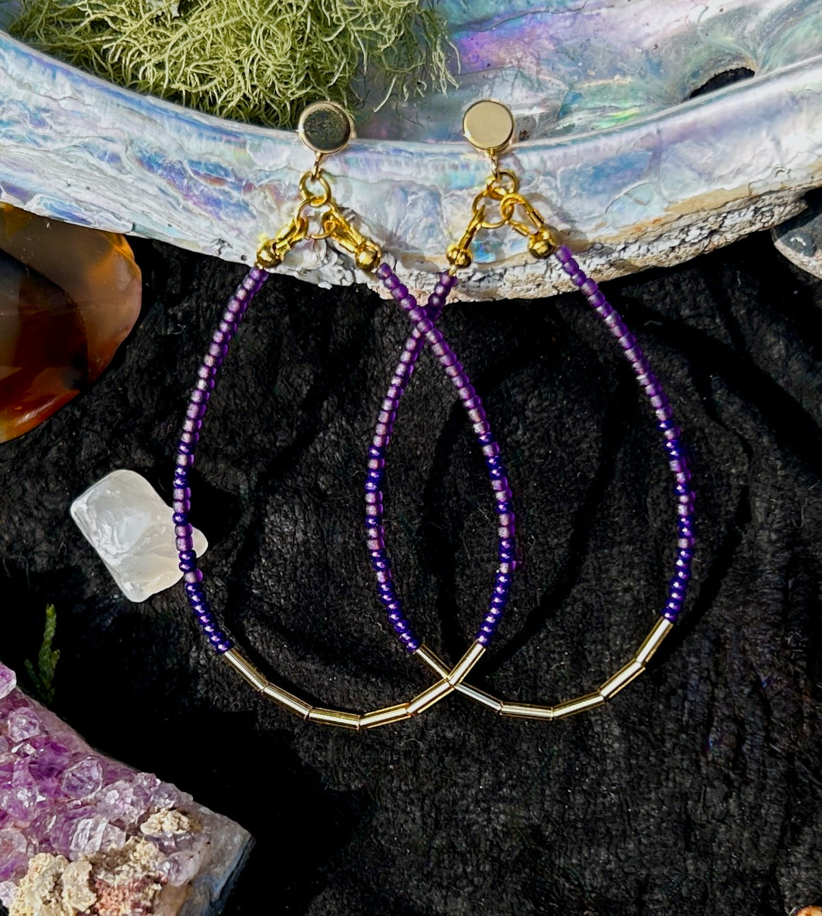 Violet Skies Purple Beaded Teardrop Earrings — Handmade Delica Beadwork