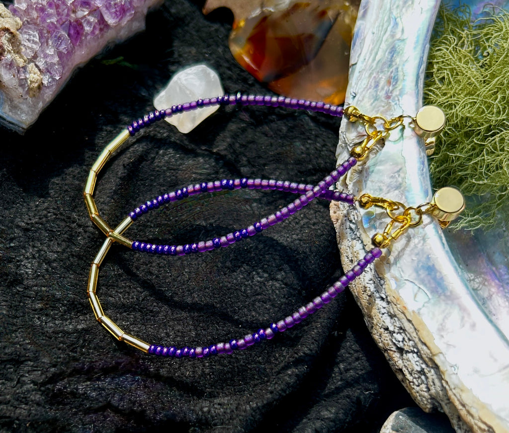 Violet Skies Purple Beaded Teardrop Earrings — Handmade Delica Beadwork