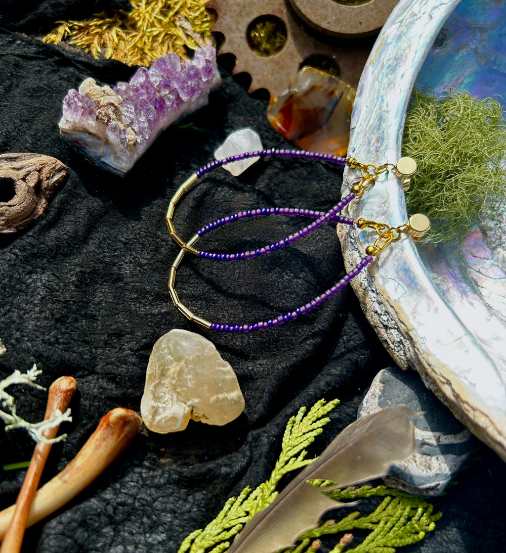 Violet Skies Purple Beaded Teardrop Earrings — Handmade Delica Beadwork