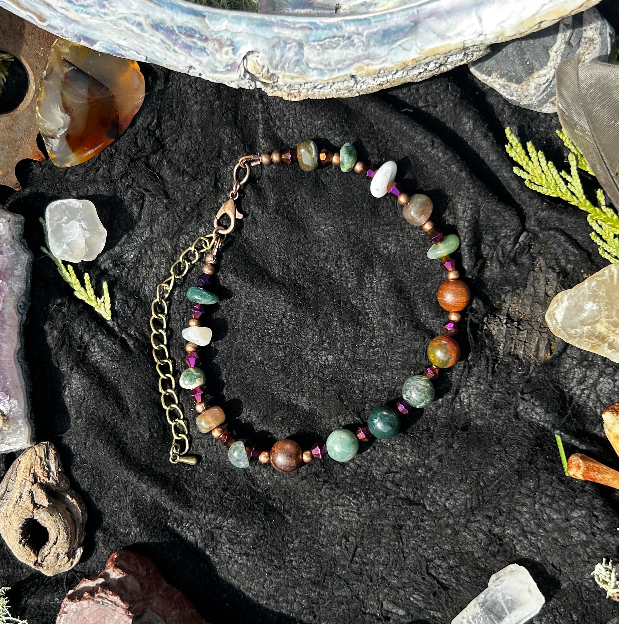 Indian & Moss Agate Adjustable Bracelet
