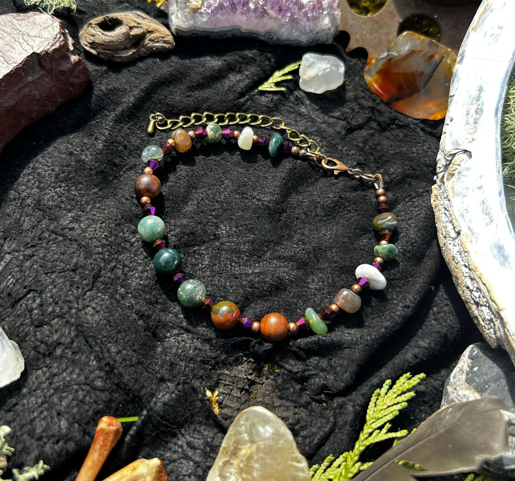 Indian & Moss Agate Adjustable Bracelet