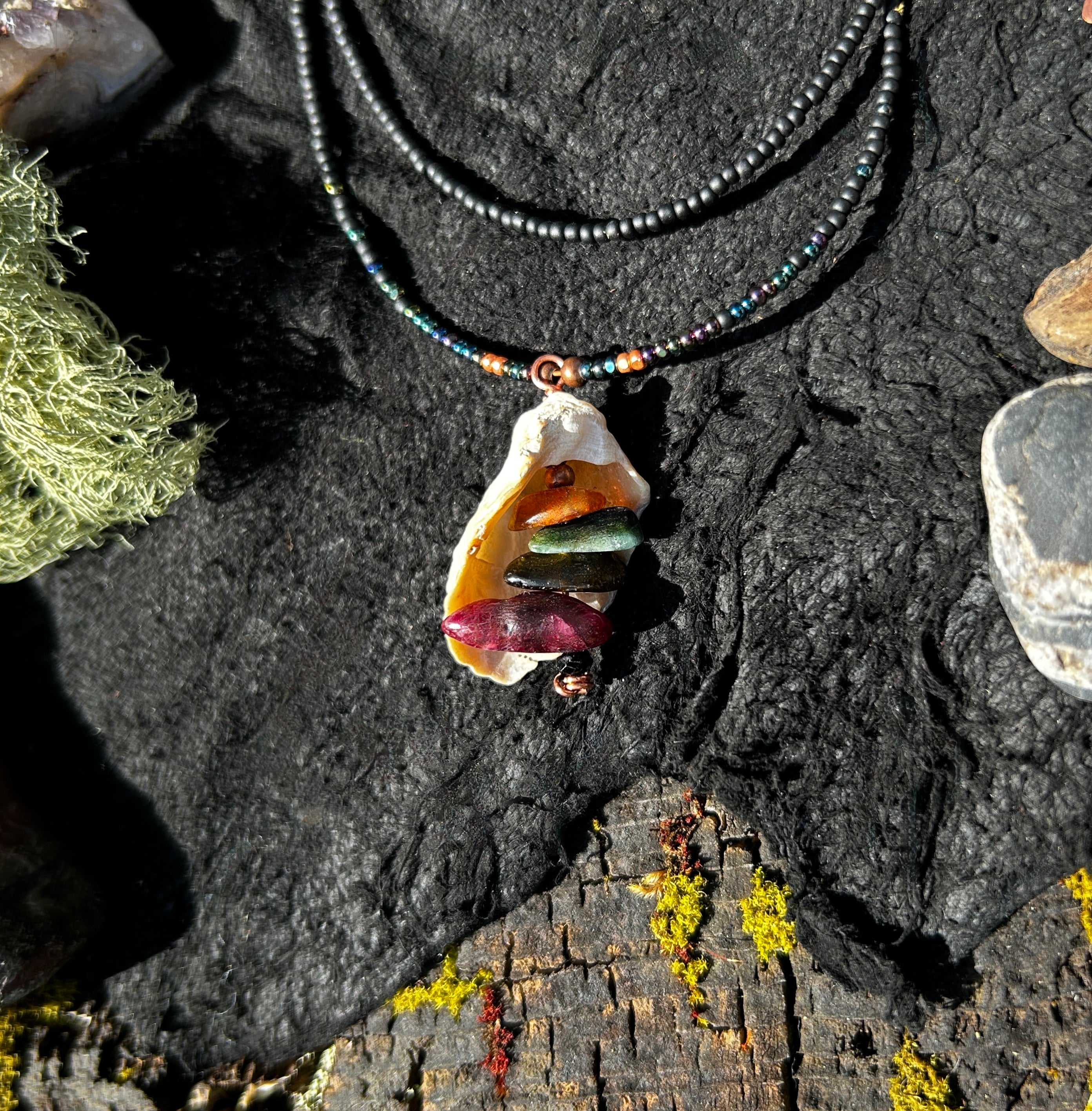 Dark Shores Bead and Tourmaline Statement Earring & Wrap Necklace Set