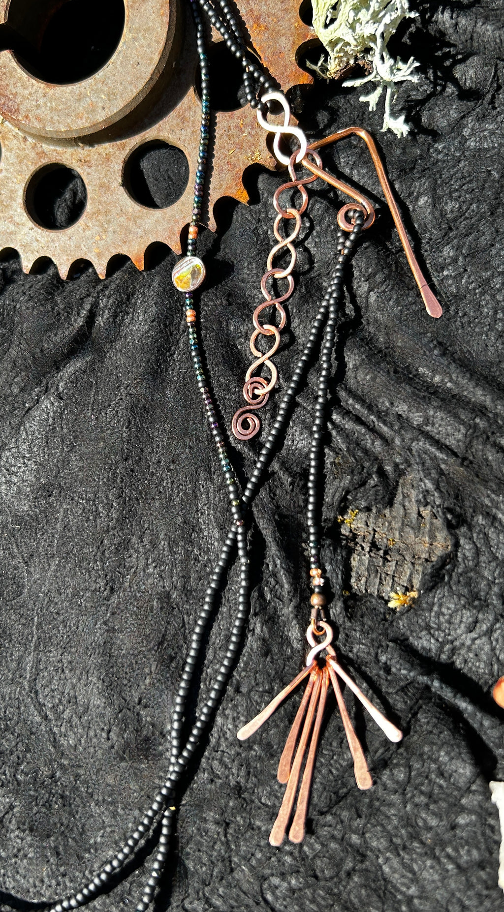 Dark Shores Double Wrap Necklace with Foraged Shell & Tourmaline Pendant