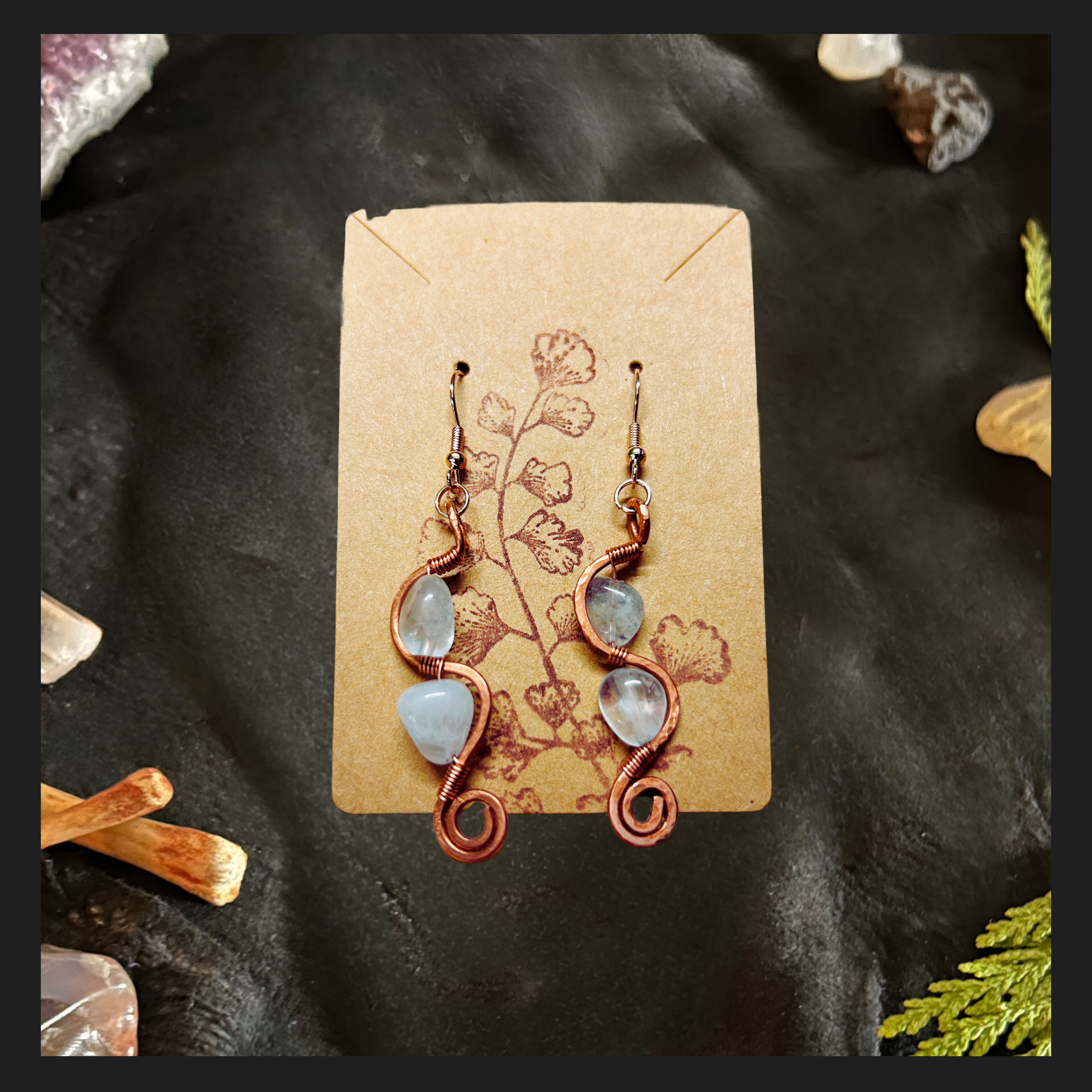 Wire Wrapped Hammered Copper Coil with Aquamarine Nuggets