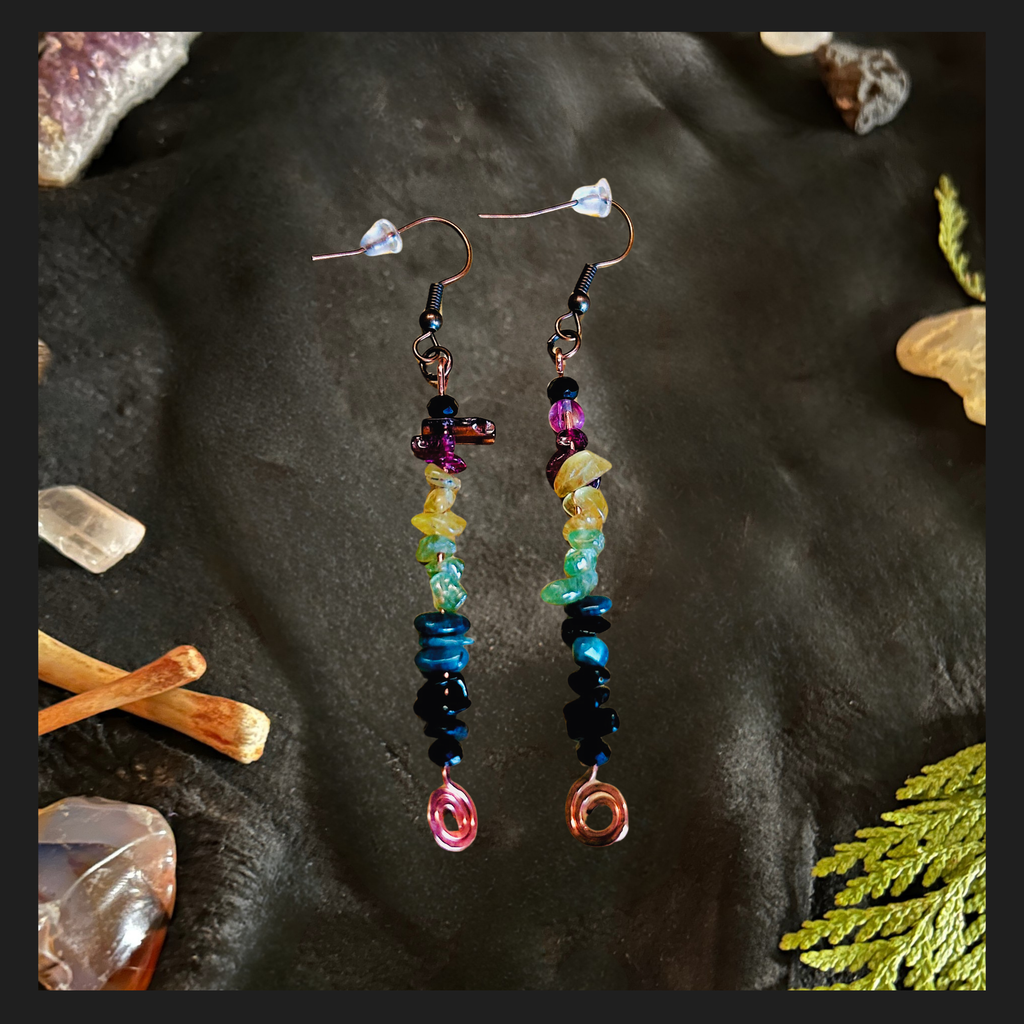 Hammered Copper Coil Pin Earrings with Grade A Tourmaline