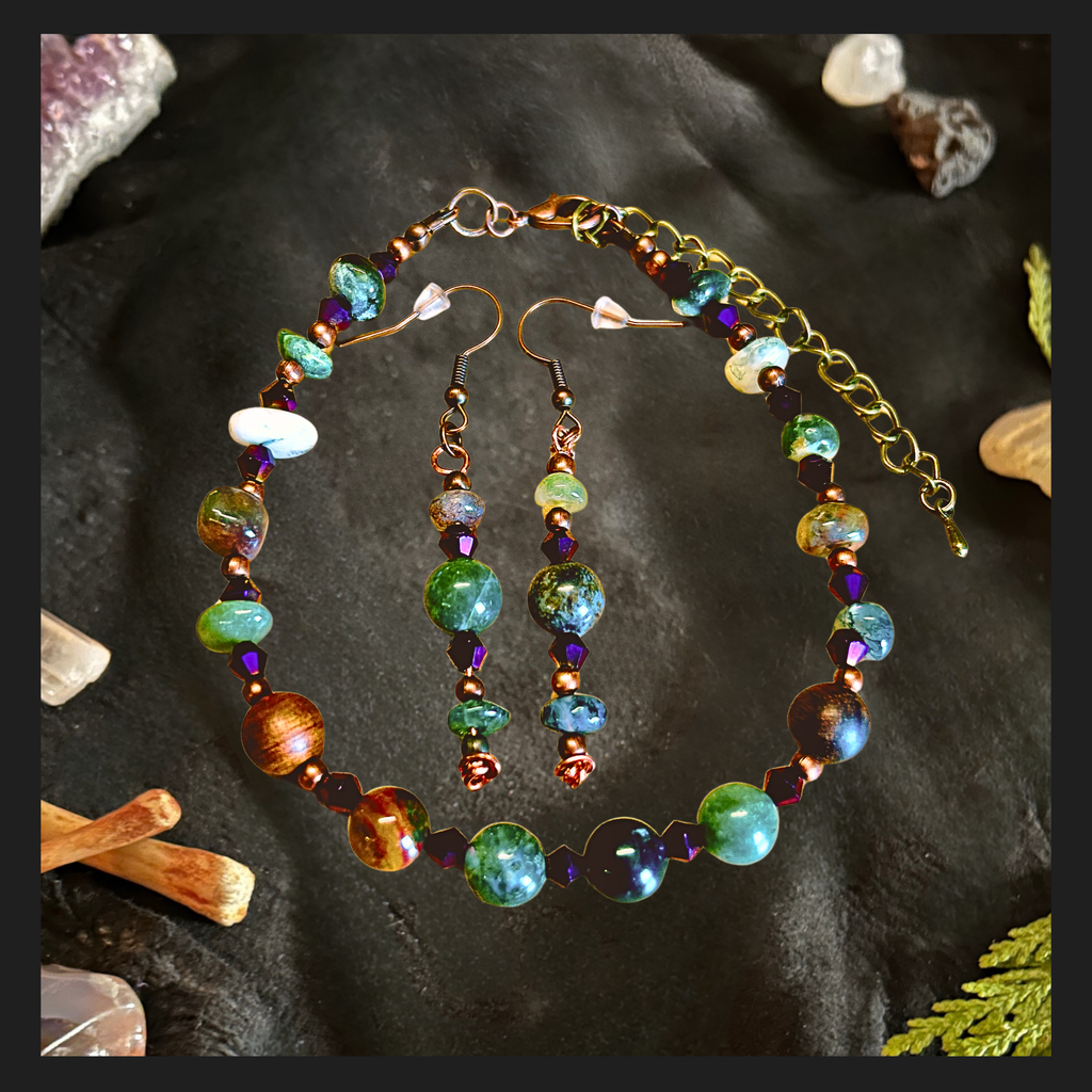 Moss & Ember Set - Indian Agate Bracelet & Earring Bundle