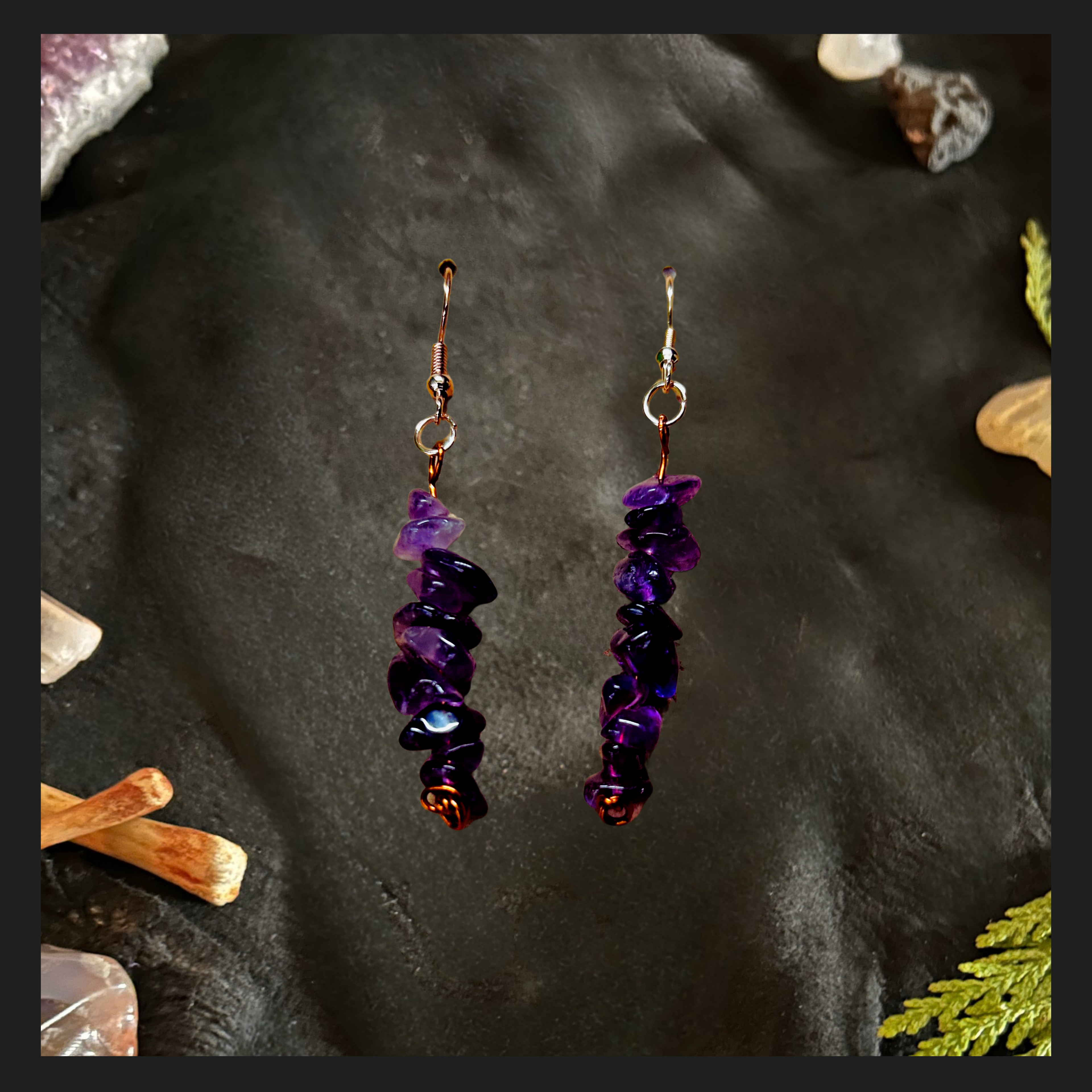 Copper and Amethyst Dangle Earrings
