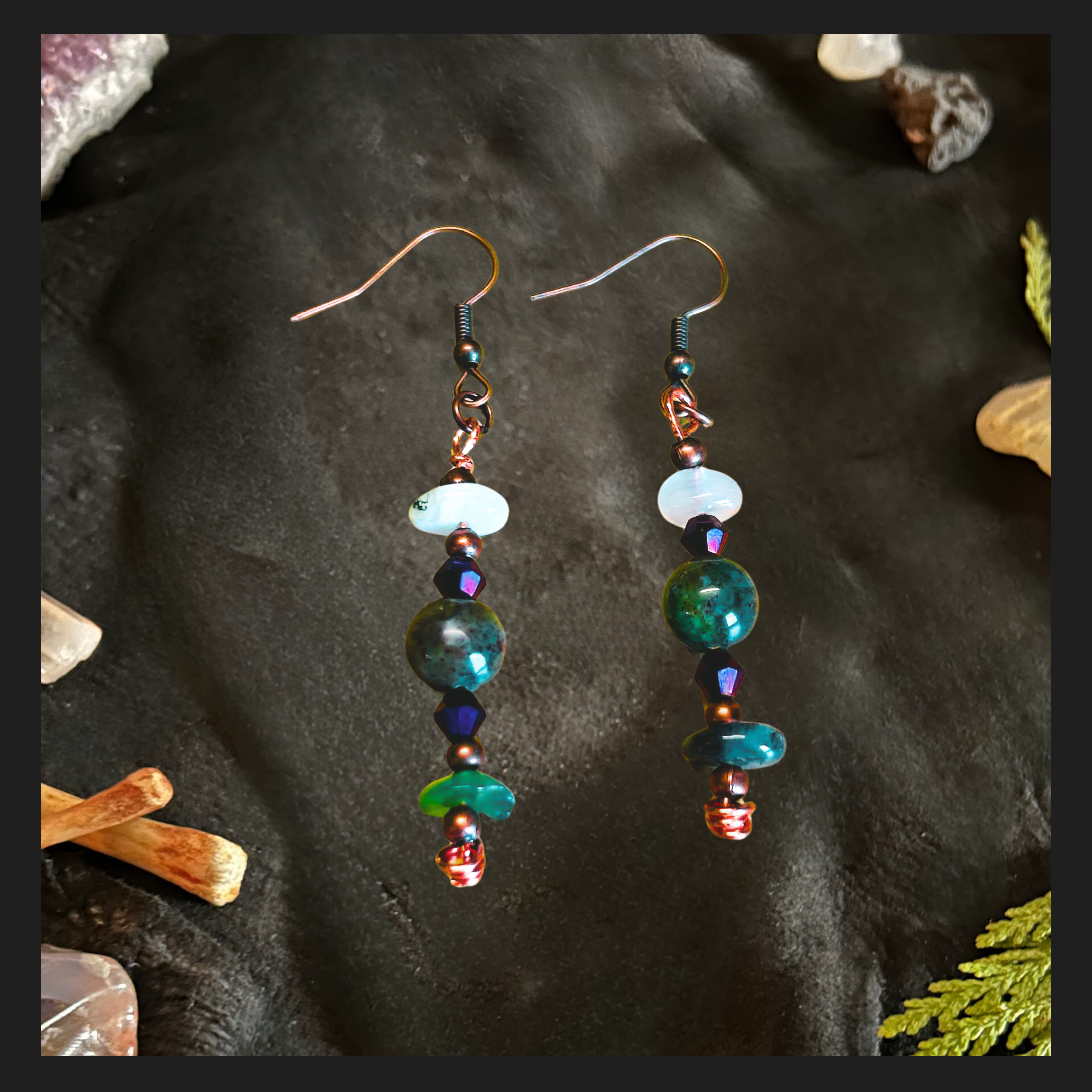 Moss & Ember Set - Indian Agate Bracelet & Earring Bundle