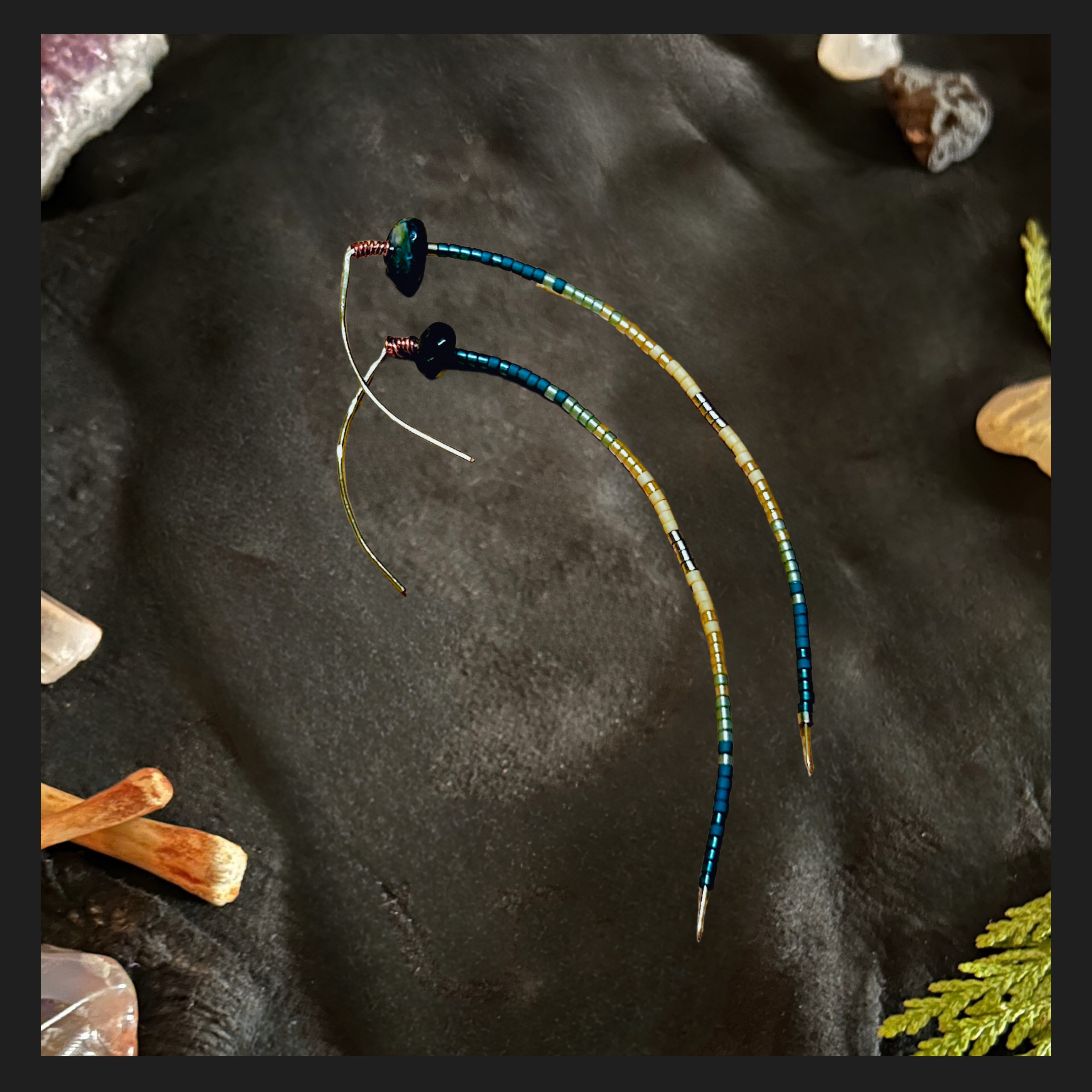 Beaded Marquise Copper Wire Earrings