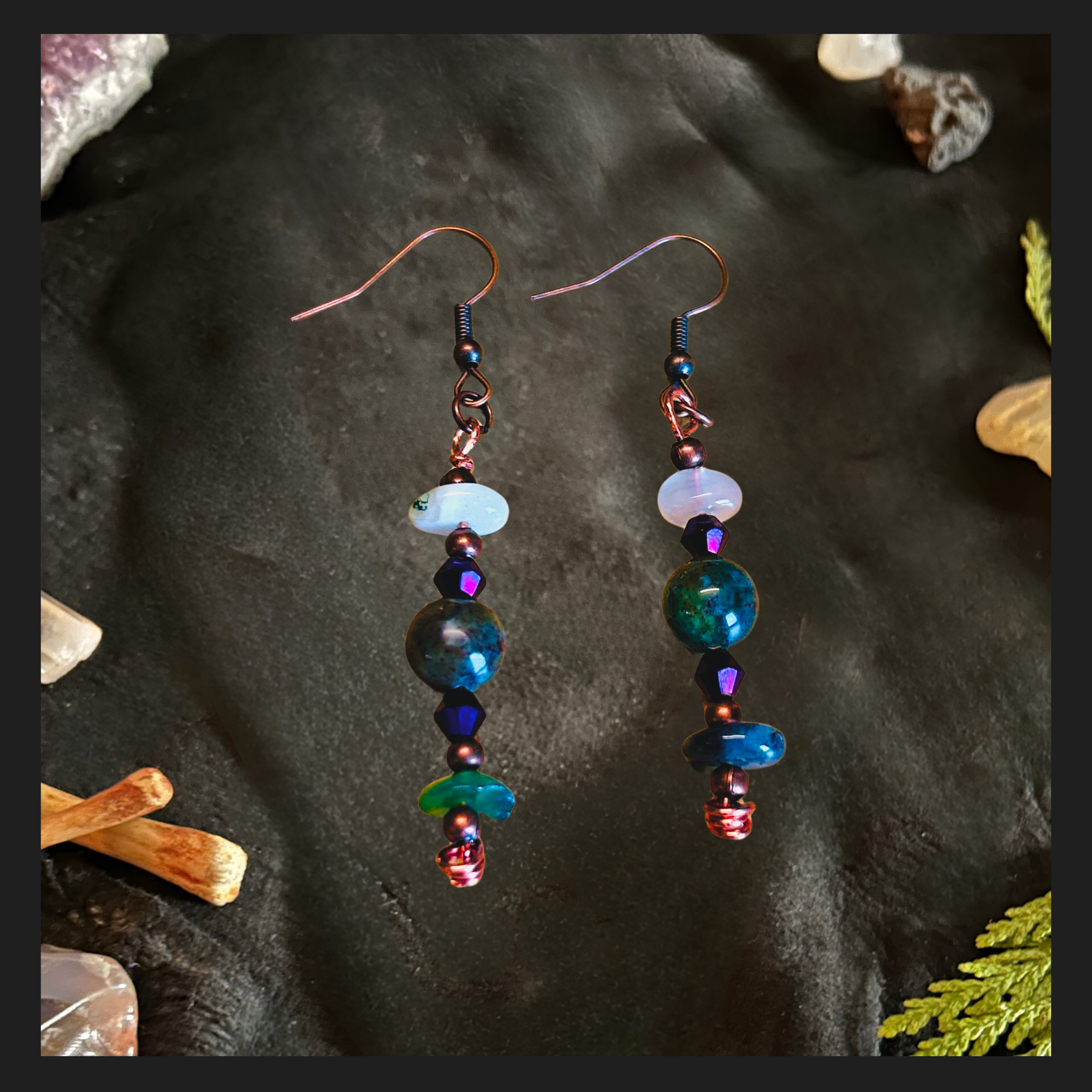 Indian & Moss Agate Dangle Earrings