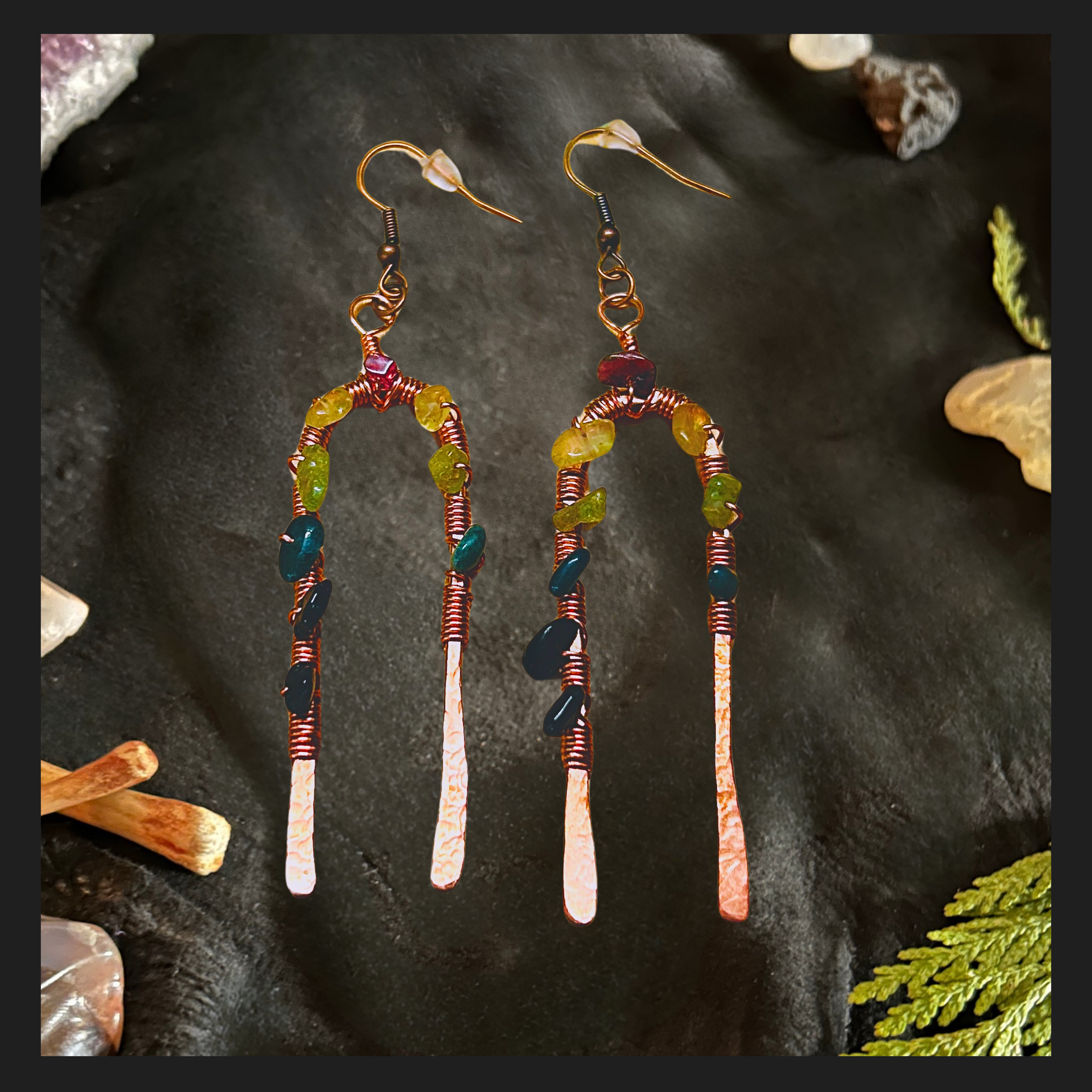 Hammered Copper Arches Wrapped with Colorful Grade A Tourmaline