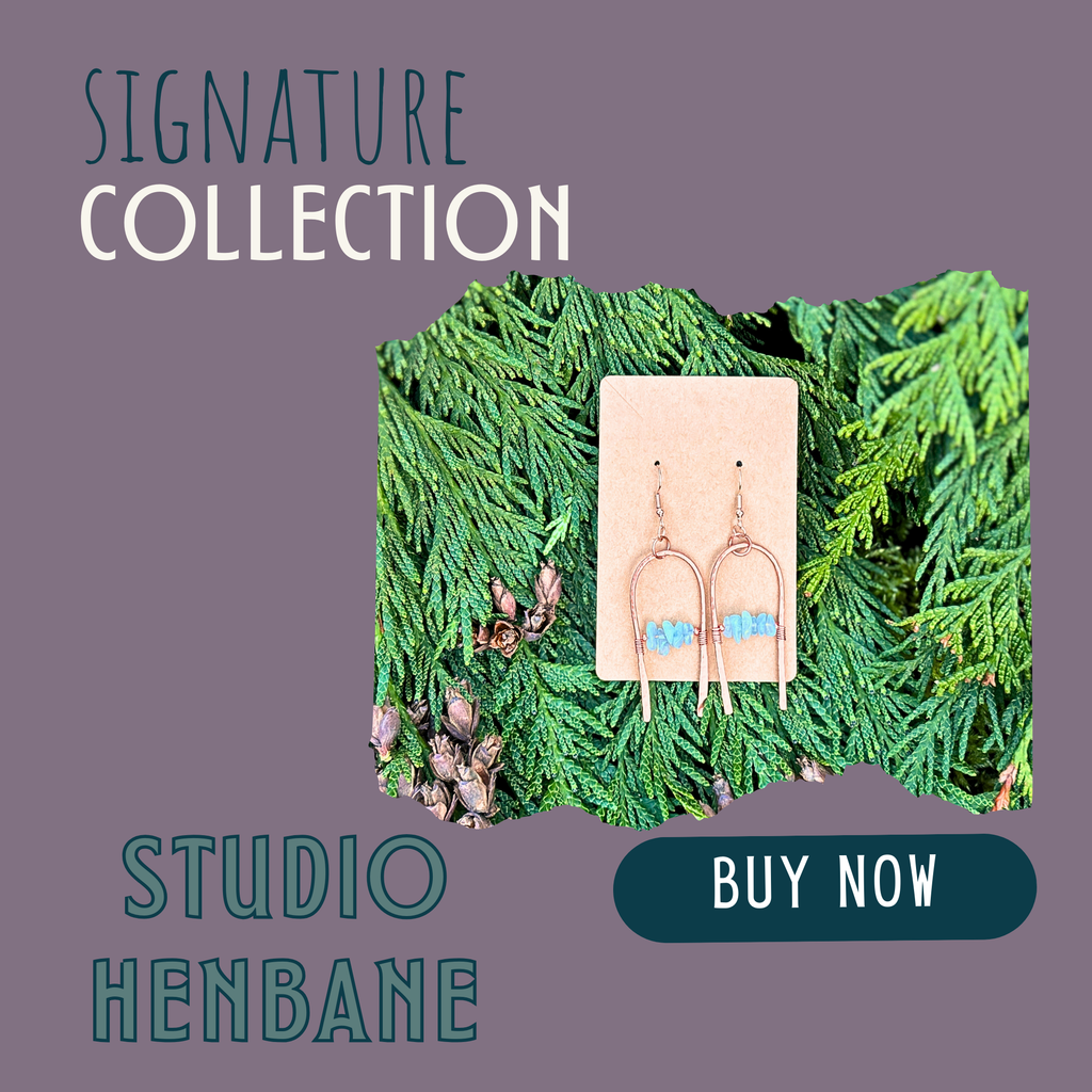 Wide Hammered Copper Arch Earrings with Aquamarine