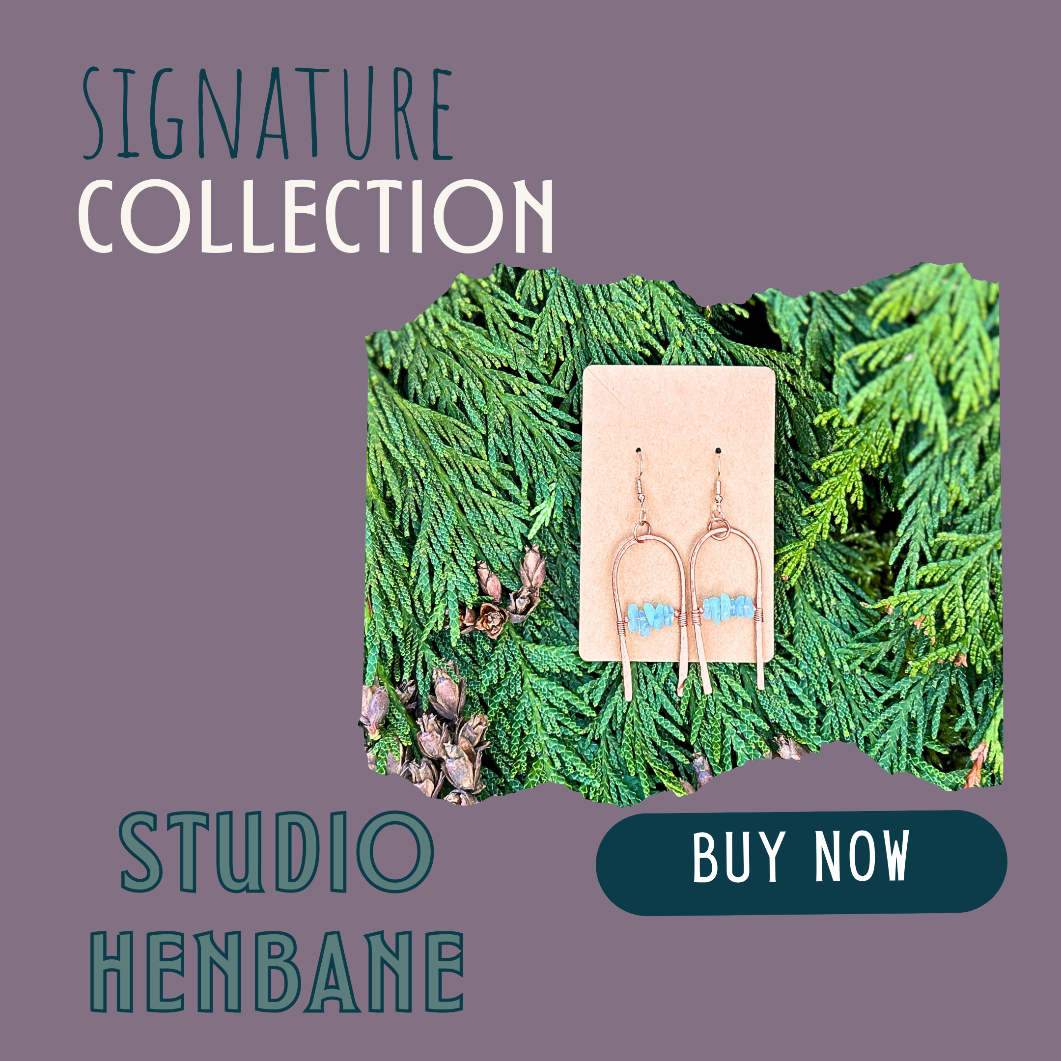 Wide Hammered Copper Arch Earrings with Aquamarine