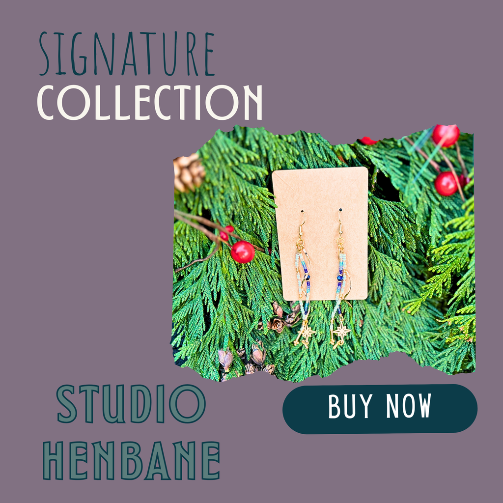 Handmade White, Blue & Gold Beadwork & Gold Dangle Earrings